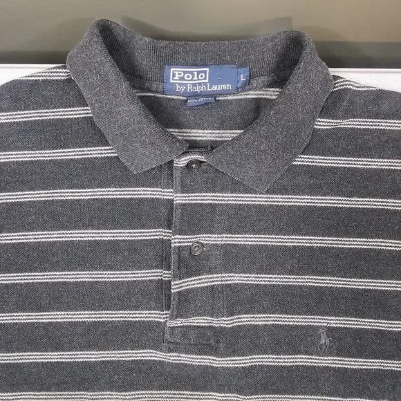 Vintage Polo Ralph Lauren Shirt Large Striped Gray Golf Preppy Casual Essential - Picture 3 of 8